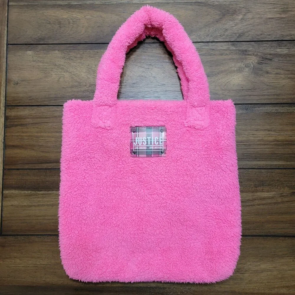 Justice Neon Pink Sherpa Tote / Bag